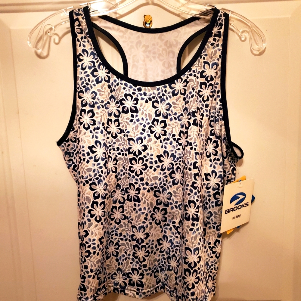 Brooks Crop Exercise Top Blue Grey Sport Bra XL